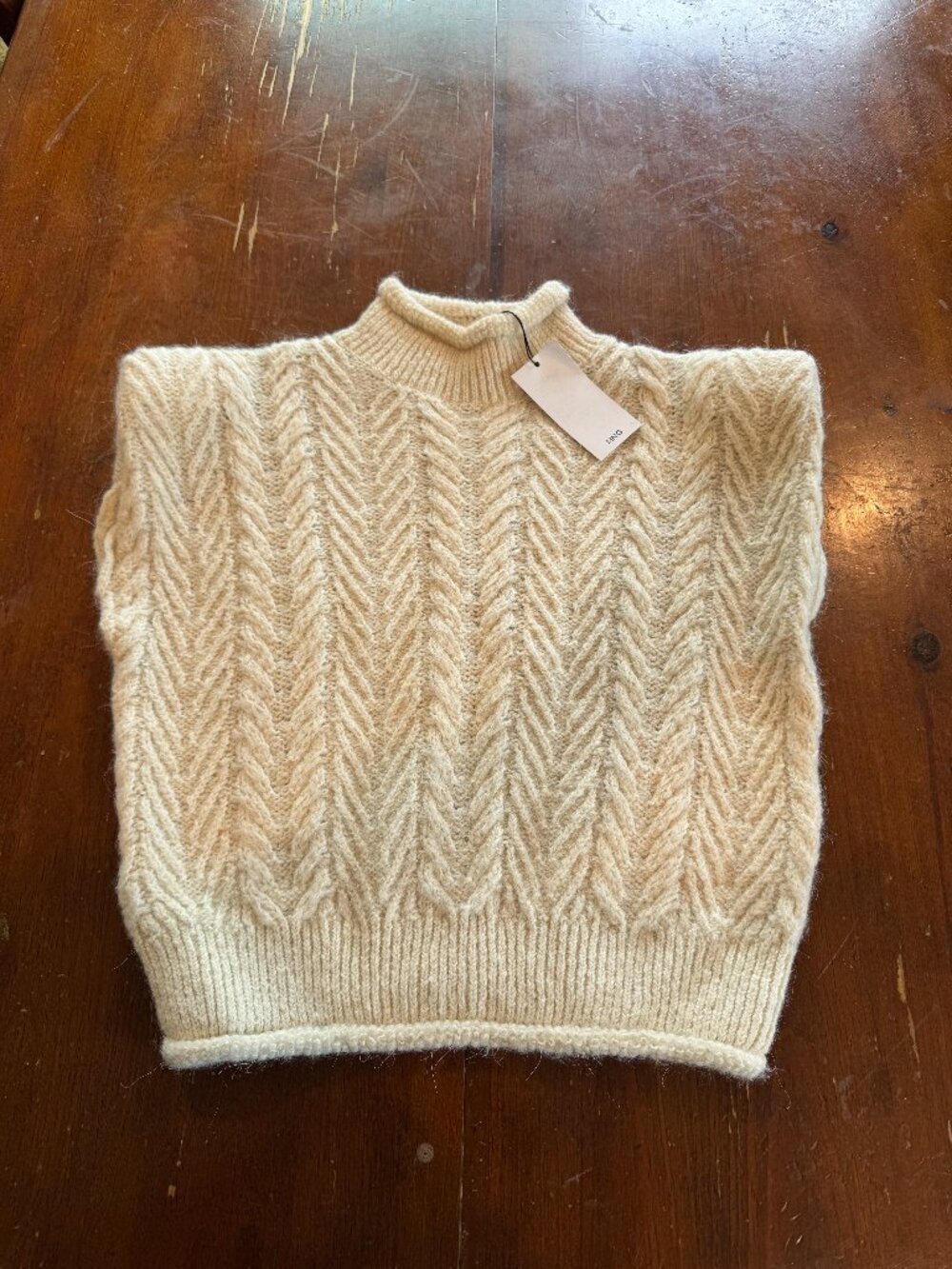 Mango Cream Cable Knit Sweater Vest Size S